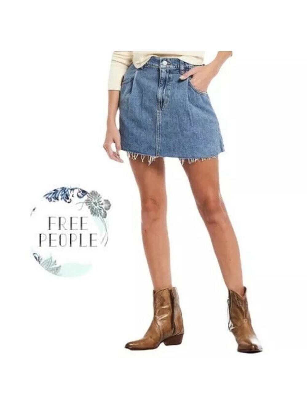 🎩🗝️ NWT $78 FREE PEOPLE Cosmico Denim Mini Skirt (Rain)  Multiple Sizes